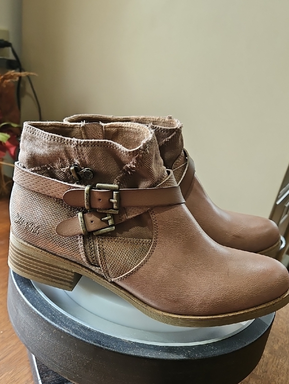 Blowfish Brown/Tan Buckle Strap Ankle Booties